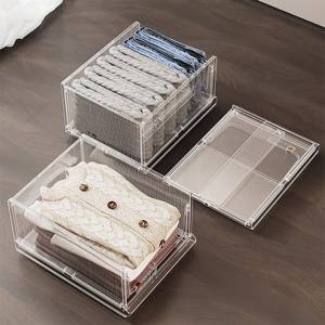 오픈형 폴딩 슬라이딩 리빙박스 투명 정리함 옷 보관함 옷장 수납함 중형