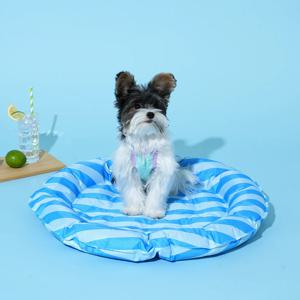 펫본 시원한 쿨젤 라운드방석 더블블루 스트라이프