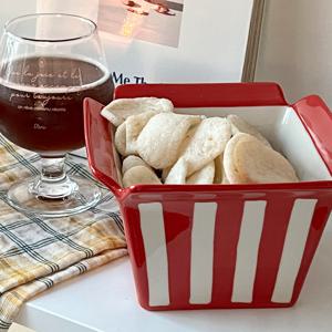 레트로 팝콘 감자튀김 과자접시 디저트 영화관 사각그릇 다용도볼