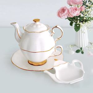 티백트레이+고원 엘린 티포원 300ml 1인용 티팟세트 도자기 티포트 찻잔