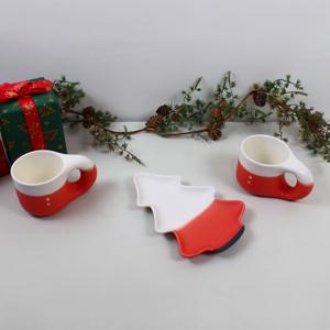 크리스마스 머그컵+디저트/브런치 접시 선물세트 도자기 커플 산타세트(3P)