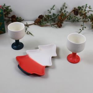 도자기 고블렛잔/와인잔+안주접시 세트 크리스마스 선물 커플 홈술세트(3P)