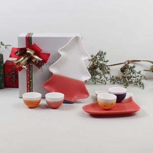 소주잔/술잔+안주접시 세트 도자기 크리스마스 홈파티세트(6P)