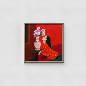 레드 인물화 꽃그림 빈티지 거실 침실 정사각형 인테리어 포스터 액자 CRIMSON MUSE