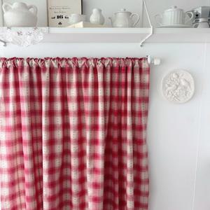 브릭레드 체크무늬 커튼 가리개 크리스마스 홈카페 무드