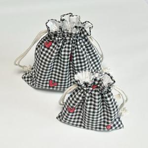체크 하트 기모 복조리 스트링 파우치 미니백 데일리 여행 화장품 수납 정리