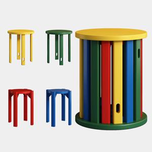 [해외] 레인보우 원형 4in1 합체형 사이드테이블/의자4P 3color