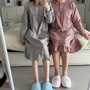 88 빅사이즈 가능 국산 체리 기모 순면 잠옷 원피스 3color