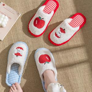 키치 체크 기모실내화 겨울 쿠션슈즈 홈웨어 하우스 집들이선물 자취템 커플템 폭신 사과슬리퍼