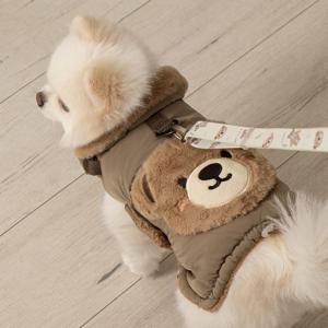 강아지 겨울 패딩 하네스옷 테디 포켓 망토 브라운 (B097_BR)