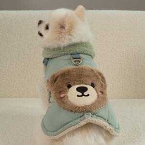 강아지 겨울 패딩 하네스옷 테디 포켓 망토 그린 (B097_GN)