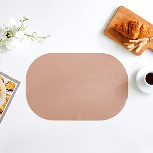 가죽패턴 실리콘 둥근사각모양 식탁매트 누드핑크