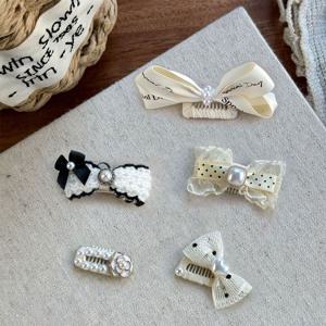 강아지 빗살핀 머리핀 고급 화이트 리본핀 수제 악세사리 5종