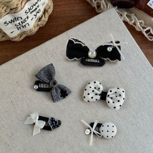 강아지 빗살핀 머리핀 고급 블랙 리본핀 수제 악세사리 5종