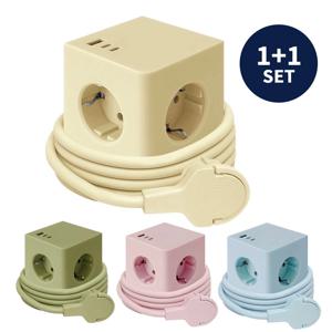 1+1 제로갭 소프트 컬러 큐브 멀티탭 3구 USB C타입 1.8m 세트