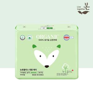 뉴본플러스 국내제조 유기농 순면 생리대 대형 14P, 1팩