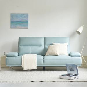 클로드 천연면피가죽 3인 소파 블루그레이