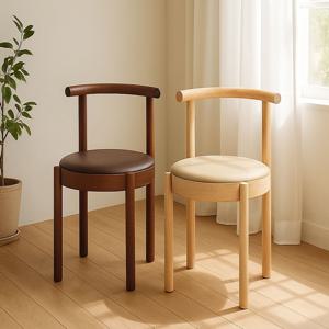 다니엘 엠마 인테리어 원목 가죽 카페 식탁 의자 2color