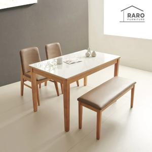 포트 1300 유광 포세린 통 세라믹 4인 식탁 세트 (식탁+의자2+방석벤치1)