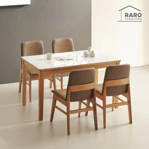 포트 1300 유광 포세린 통 세라믹 4인 식탁 세트 (식탁+의자4)