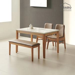 포트 1200 천연 대리석 4인 원목 식탁 세트 (식탁+의자2+방석벤치1)