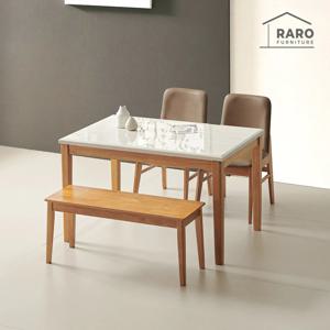 포트 1200 천연 대리석 4인 원목 식탁 세트 (식탁+의자2+원목벤치1)