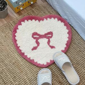 하트리본 러그 빨아쓰는 미끄럼방지 발매트 핑크 65x60cm