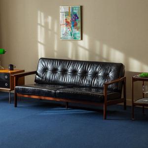 [리퍼] 레이먼 원목 가죽 소파 3인