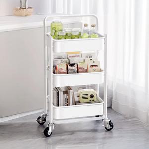 철제 접이식 3단 이동식 트롤리 웨건 수납선반 주방 손잡이 카트 틈새보관