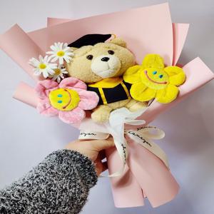 학사모 테드 인형꽃다발 곰돌이 간식 킨더조이 사탕 졸업 어린이 유치원 입학 남아 블루
