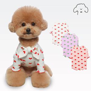 반려동물 강아지 하트 타이 티셔츠 포인트 패턴 티셔츠 S~2XL, 3 colors