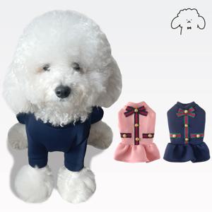 반려동물 강아지옷 골드 버튼 원피스 XS-XL, 2 colors