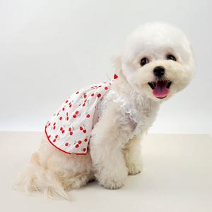 강아지커플룩 순면 체리 강아지 나시 원피스  S-2XL, 2 colors