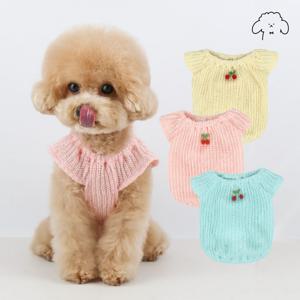 반려동물 강아지옷 체리방울 마카롱 니트조끼 S-2XL, 3colors