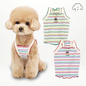 반려동물 강아지옷 컬러팝 grmd 곰돌이 스트라이프 나시 S-2XL, 2colors