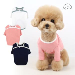 강아지 고양이 심플리본 컬러배색 티셔츠 신축성 S-2XL, 3colors