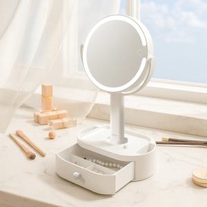 루나미러 탁상용 메이크업 서랍형 무선 조명 거울(일반/확대 양면) LM-M29