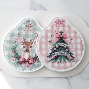 핑크트리 사슴 냄비받침 2type 도자기 냄비받침대 크리스마스