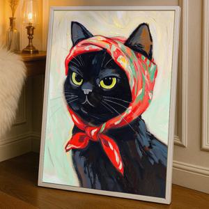 인테리어 그림 The Scarf Trio 고양이 일러스트 3종 캔버스액자 03.스칼렛스카프