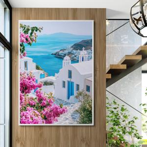 하얀마을 푸른바다 알루미늄액자 꽃과 바다가 만난 지중해 풍경 포스터 그림액자