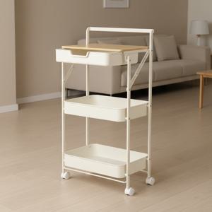 틈새 수납 이동식 슬라이딩 서랍 선반 접이식 철제 트롤리 3단