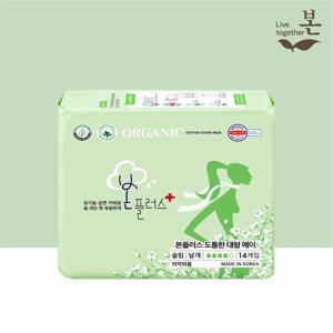 본플러스 국내제조 유기농 순면 생리대 대형 14P, 1팩