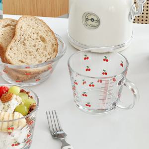 체리쉬 패턴 눈금유리컵 요거트볼 대용량 보울 (체리 유리컵 350ml)