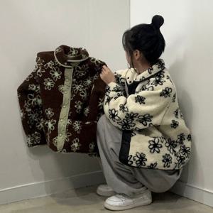 리버시블 플라워 양털 뽀글이 덤블 점퍼 자켓 후리스 하이퀄리티 양면 착용 꽃무늬 T136