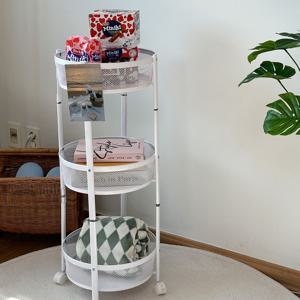 3단 원형 접이식 트롤리 선반 이동식 정리수납함