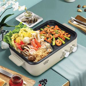 컴팩트멀티그릴 (크림) 반반전기그릴 전기냄비 전골냄비