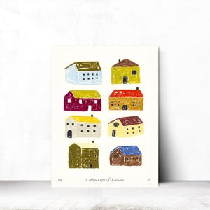 하우스 미드센추리 아트 드로잉 포스터 거실 카페 인테리어액자 21x26cm