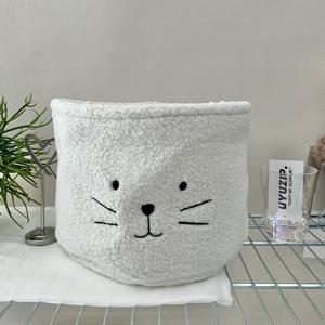 흰고양이 얼굴 원형바구니 소품바스켓 장난감정리함 거실수납함 정리템 기저귀보관