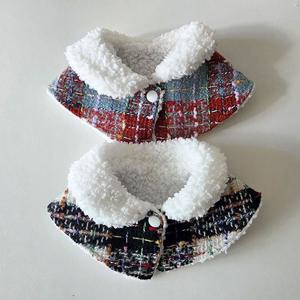 포그니 체크 퍼 케이프 강아지 고양이 케이프