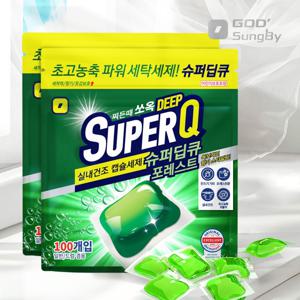슈퍼딥큐 고농축 캡슐세제 포레스트 100개입+100개입 대용량 실내건조 드럼 일반 겸용